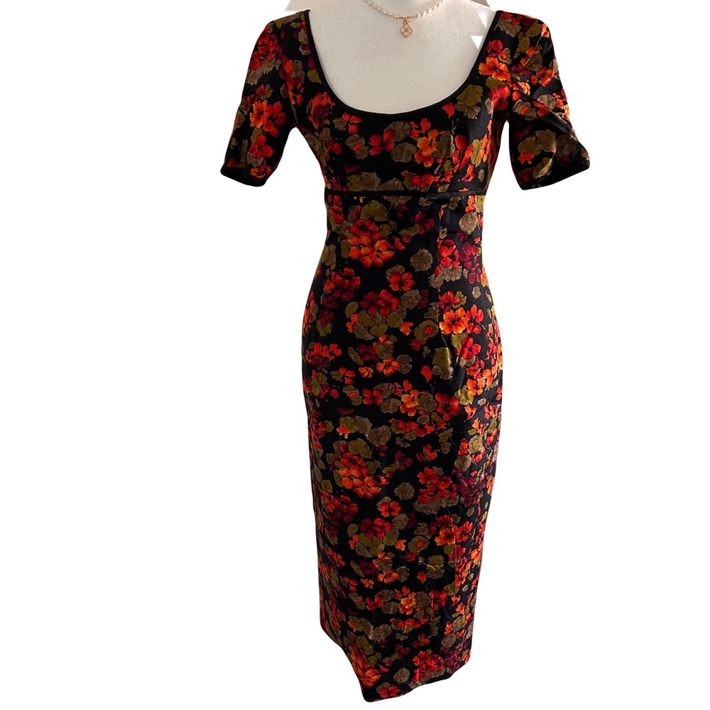 ALI RAHIMI FOR MON ATELIER FLORAL MIDI EMPIRE CUT DRESS SIZE: MEDIUM FULLY LINED